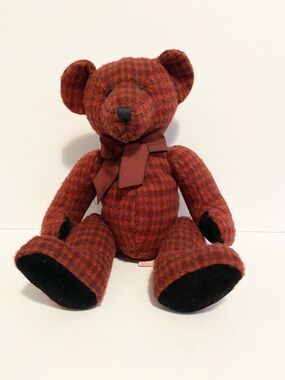 Vintage Russ Berrie Nelly 13" Plush Teddy Bear Flannel Red & Black Plaid #4820